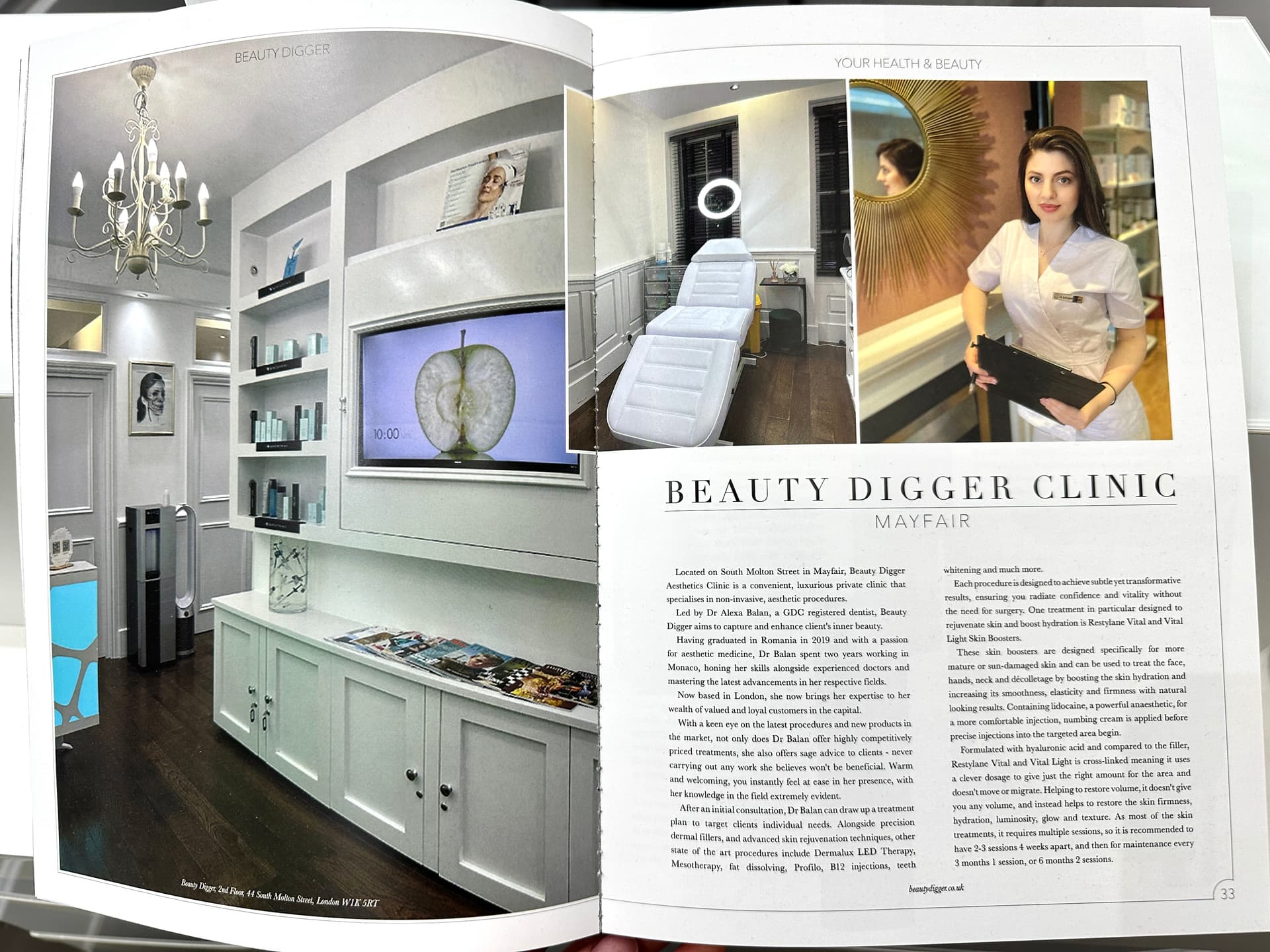 Dr Alexa Clinic, Mayfair — featured in a health and beauty magazine